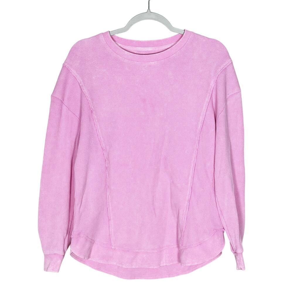 Sundry Waffle Crew Neck Shirt Long Sleeve Thermal Top Sunnyside Pink Size Medium